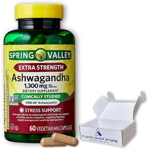Spring Valley Ashwagandha ksm 66- Extra Strength 1300mg 60 Capsules (Pack of 1), Boxed by Fusion Shop Store