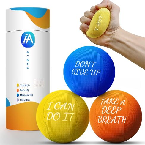 ALMAH Stress Balls for Adults 4 Density Hardness Squeeze balls for Hand Therapy 4 Pack Stress Relief Anxiety Balls Hand Exercise Physical Therapy Stress Ball for Finger Wrist Muscles Arthritis in Saudi Arabia