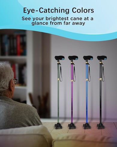 Quad Cane with Cane Pad Comfortable Grip for Stability Independence Portable Striking Colors - Ideal for Travel,Unsteady Walkers, Visually Impaired in Kuwait
