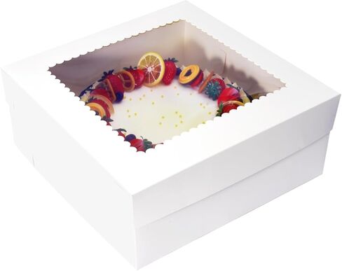 JJO Cake Boxes with Window 14x14x6 Inch 10 Pack,Large Cake Carrier,Wedding Cake Boxes,Birthday Cake Boxes,Disposable Cake Containers,brownie,pastries,cheesecake in Kuwait