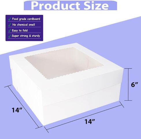 JJO Cake Boxes with Window 14x14x6 Inch 10 Pack,Large Cake Carrier,Wedding Cake Boxes,Birthday Cake Boxes,Disposable Cake Containers,brownie,pastries,cheesecake in Kuwait