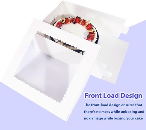 JJO Cake Boxes with Window 14x14x6 Inch 10 Pack,Large Cake Carrier,Wedding Cake Boxes,Birthday Cake Boxes,Disposable Cake Containers,brownie,pastries,cheesecake in Kuwait