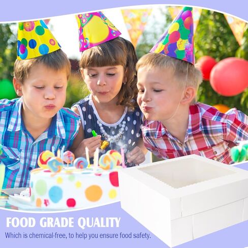 JJO Cake Boxes with Window 14x14x6 Inch 10 Pack,Large Cake Carrier,Wedding Cake Boxes,Birthday Cake Boxes,Disposable Cake Containers,brownie,pastries,cheesecake in Kuwait