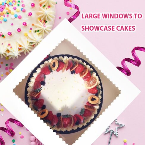 JJO Cake Boxes with Window 14x14x6 Inch 10 Pack,Large Cake Carrier,Wedding Cake Boxes,Birthday Cake Boxes,Disposable Cake Containers,brownie,pastries,cheesecake in Kuwait