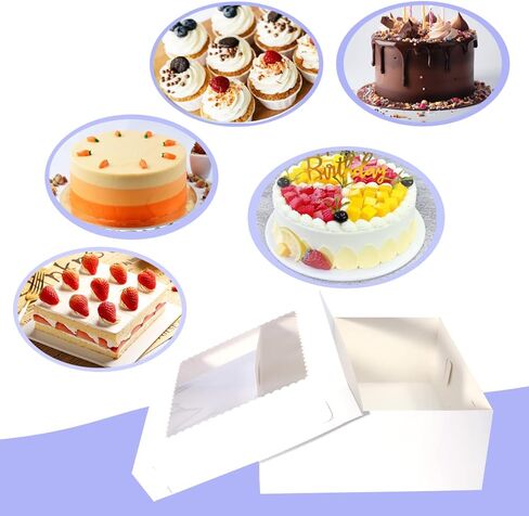 JJO Cake Boxes with Window 14x14x6 Inch 10 Pack,Large Cake Carrier,Wedding Cake Boxes,Birthday Cake Boxes,Disposable Cake Containers,brownie,pastries,cheesecake in Kuwait