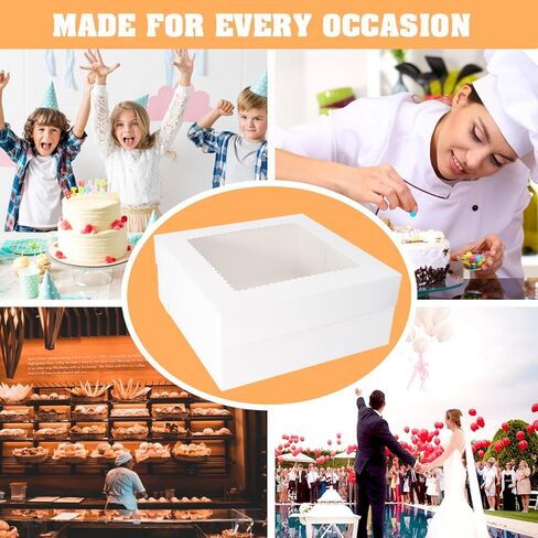JJO Cake Boxes with Window 14x14x6 Inch 10 Pack,Large Cake Carrier,Wedding Cake Boxes,Birthday Cake Boxes,Disposable Cake Containers,brownie,pastries,cheesecake in Kuwait