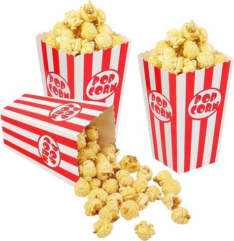 28Pcs Popcorn Boxes - Mini Paper Popcorn Box, White and Red Stripes Pop Corn Snack Container for Movie Night Carnival Party Supplies (Classic Red) in Saudi Arabia