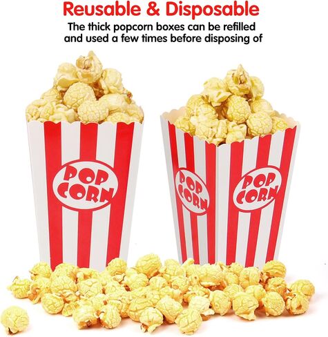 28Pcs Popcorn Boxes - Mini Paper Popcorn Box, White and Red Stripes Pop Corn Snack Container for Movie Night Carnival Party Supplies (Classic Red) in Saudi Arabia