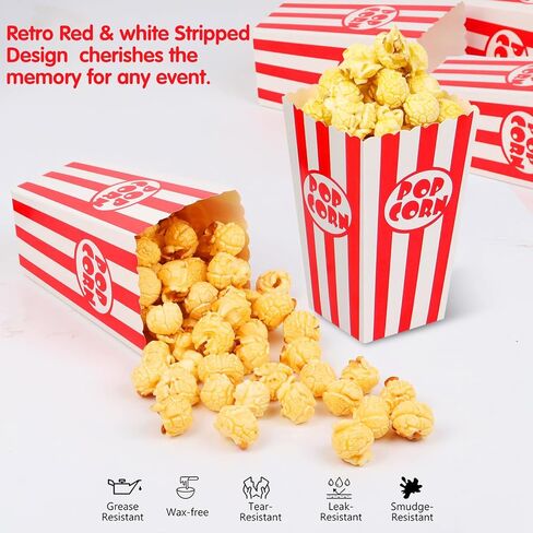 28Pcs Popcorn Boxes - Mini Paper Popcorn Box, White and Red Stripes Pop Corn Snack Container for Movie Night Carnival Party Supplies (Classic Red) in Saudi Arabia