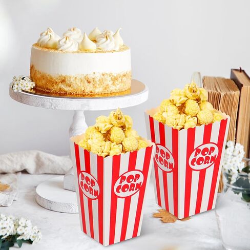 28Pcs Popcorn Boxes - Mini Paper Popcorn Box, White and Red Stripes Pop Corn Snack Container for Movie Night Carnival Party Supplies (Classic Red) in Saudi Arabia