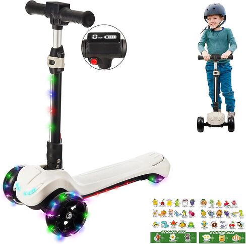 3 Wheel Electric Scooter for Kids Ages 3+, LCD Display, Colorful Lights, Reliable Thumb Throttle, 3 Adjustable Height, 5Mph Safe Speed and Long Range, Foldable Kids Electric Scooter in Saudi Arabia