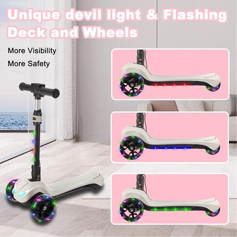 3 Wheel Electric Scooter for Kids Ages 3+, LCD Display, Colorful Lights, Reliable Thumb Throttle, 3 Adjustable Height, 5Mph Safe Speed and Long Range, Foldable Kids Electric Scooter in Saudi Arabia