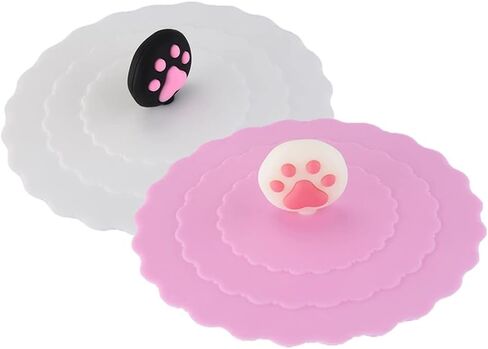 AKOAK 2 Pcs Cute Cat Claw Silicone Cup Lid, Creative Sealing Leak-proof Glass Lid Coffee Cup Suction Lid (Pink+White) in Saudi Arabia