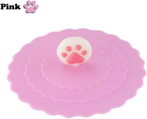 AKOAK 2 Pcs Cute Cat Claw Silicone Cup Lid, Creative Sealing Leak-proof Glass Lid Coffee Cup Suction Lid (Pink+White) in Saudi Arabia