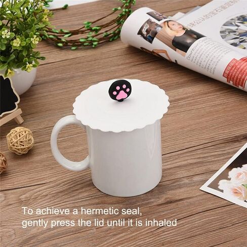AKOAK 2 Pcs Cute Cat Claw Silicone Cup Lid, Creative Sealing Leak-proof Glass Lid Coffee Cup Suction Lid (Pink+White) in Saudi Arabia