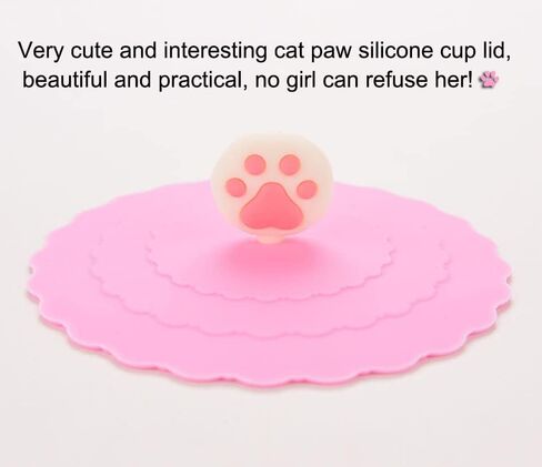 AKOAK 2 Pcs Cute Cat Claw Silicone Cup Lid, Creative Sealing Leak-proof Glass Lid Coffee Cup Suction Lid (Pink+White) in Saudi Arabia