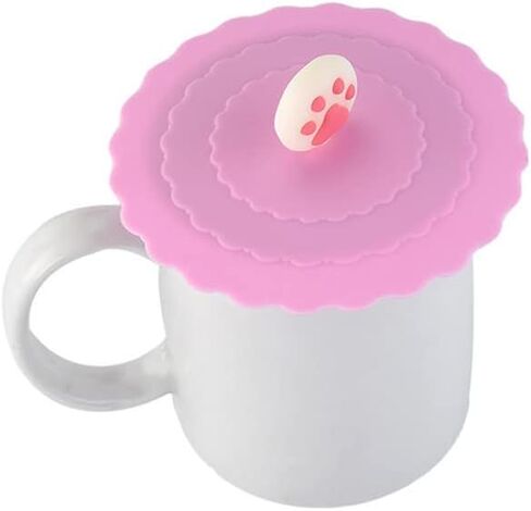 AKOAK 2 Pcs Cute Cat Claw Silicone Cup Lid, Creative Sealing Leak-proof Glass Lid Coffee Cup Suction Lid (Pink+White) in Saudi Arabia