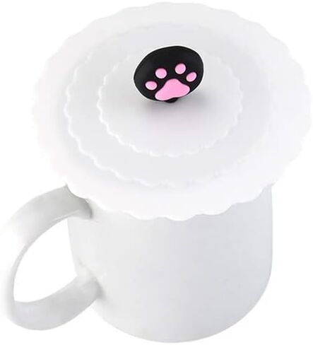 AKOAK 2 Pcs Cute Cat Claw Silicone Cup Lid, Creative Sealing Leak-proof Glass Lid Coffee Cup Suction Lid (Pink+White) in Saudi Arabia