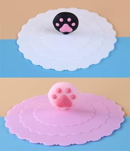 AKOAK 2 Pcs Cute Cat Claw Silicone Cup Lid, Creative Sealing Leak-proof Glass Lid Coffee Cup Suction Lid (Pink+White) in Saudi Arabia