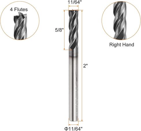 HARFINGTON Carbide Square Nose End Mill Bit 11/64" Cut Dia 4 Flutes TiAlN Coated Milling Cutter for Hardened Steel Metal (11/64" Shank 5/8" Cut Length 2" Long 30 Degree HRC53-55) in Saudi Arabia