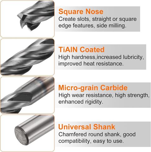 HARFINGTON Carbide Square Nose End Mill Bit 11/64" Cut Dia 4 Flutes TiAlN Coated Milling Cutter for Hardened Steel Metal (11/64" Shank 5/8" Cut Length 2" Long 30 Degree HRC53-55) in Saudi Arabia