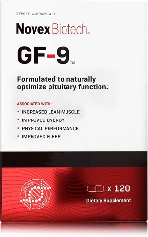 Novex Biotech GF-9 - مكمل تعزيز هرمون النمو للرجال - مجمع التمارين للرجال - دعم الطاقة والقدرة على التحمل والنوم، 120 قيراط (كمية تكفي لمدة 30 يومًا) in Kuwait
