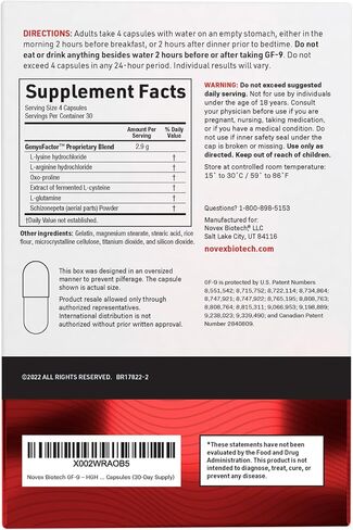 Novex Biotech GF-9 - مكمل تعزيز هرمون النمو للرجال - مجمع التمارين للرجال - دعم الطاقة والقدرة على التحمل والنوم، 120 قيراط (كمية تكفي لمدة 30 يومًا) in Kuwait