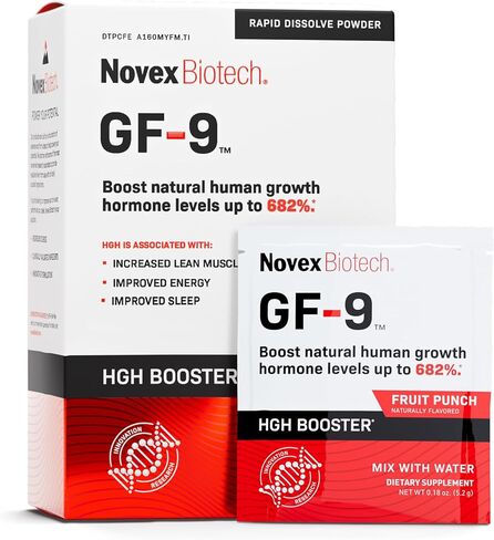 Novex Biotech GF-9 - مكمل تعزيز هرمون النمو للرجال - مجمع التمارين للرجال - دعم الطاقة والقدرة على التحمل والنوم، 120 قيراط (كمية تكفي لمدة 30 يومًا) in Kuwait