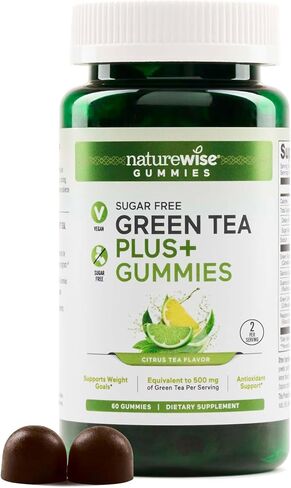 NatureWise Green Tea Gummies - Keto, Sugar Free - Supports Fitness Goals for Women & Men - 500mg Green Tea + Raspberry Ketones, Garcinia Cambogia - Vegan, Gluten-Free - 60 Count[1-Month Supply] in Saudi Arabia