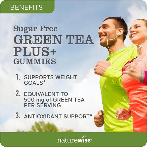 NatureWise Green Tea Gummies - Keto, Sugar Free - Supports Fitness Goals for Women & Men - 500mg Green Tea + Raspberry Ketones, Garcinia Cambogia - Vegan, Gluten-Free - 60 Count[1-Month Supply] in Saudi Arabia