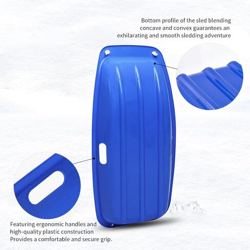 Snow Sled for Kids Adult, Resistant Toboggan Snow Sled with Pull Rope and Handles, Flexible Sand Sled with Pull Rope for 1-2 Rider, Toboggan Sleds Winter Snow Sledding in Saudi Arabia