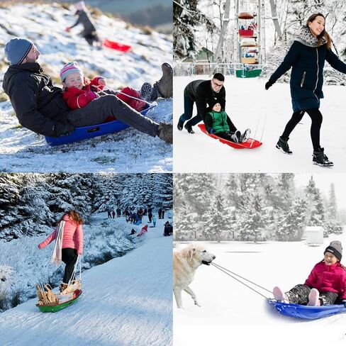 Snow Sled for Kids Adult, Resistant Toboggan Snow Sled with Pull Rope and Handles, Flexible Sand Sled with Pull Rope for 1-2 Rider, Toboggan Sleds Winter Snow Sledding in Saudi Arabia