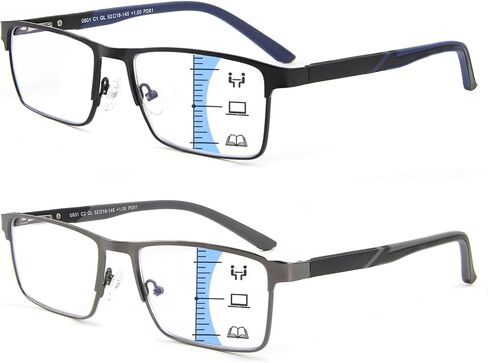 2 Pack Multifocal Progressive Reading Glasses Men, Blue Light Multifocus Bifocal Readers for Mid and Near Range in Saudi Arabia