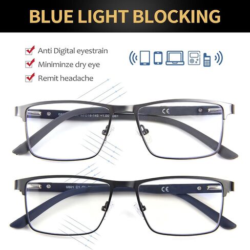 2 Pack Multifocal Progressive Reading Glasses Men, Blue Light Multifocus Bifocal Readers for Mid and Near Range in Saudi Arabia
