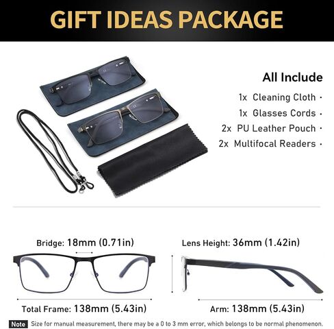 2 Pack Multifocal Progressive Reading Glasses Men, Blue Light Multifocus Bifocal Readers for Mid and Near Range in Saudi Arabia