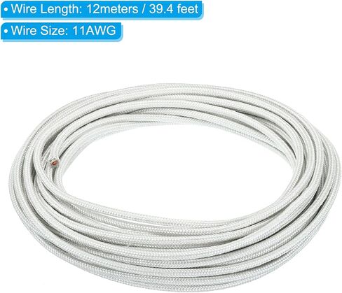 PATIKIL 39.4Ft 11AWG High Temperature Wire, -60-350 Degrees Celsius Mica Glass Fiber Electronic Wire Insulated Heat Resistant Electronical Flexible Cable for Lamp Boiler Heater, White in Saudi Arabia