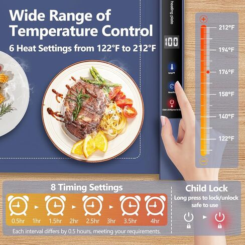 Electric Warming Tray - Fast Heating Food Warming Mat - Rollable Portable Silicone Food Warmer with 6 Level Temperature for Buffets Parties Gatherings Travel Home Daily Use in Kuwait