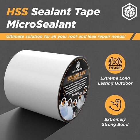 شريط مانع التسرب HSS® RV والأسقف، مانع التسرب الدقيق، شريط مقاوم للماء، شريط مانع للتسرب، يدوم طويلاً للغاية، لجميع الأسطح، لاصق للغاية، شريط بوتيل، إصلاح السقف (أبيض، 2 بوصة × 25 بوصة) in Kuwait