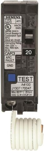 SIEMENS QA115AFC 15-Amp Single Pole 120-volt Plug-On Combination AFCI Breaker, Black in Kuwait