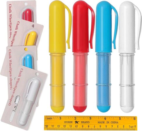 Fabric Chalk Markers for Sewing,Quilting,Crafting|Erasable Tailor Chalk|Work on Various Fabrics|Dosing Wheel Drawing Intricate Patterns Precise Lines-Per Pack(Red,Yellow,Blue,White and 1Ruler) in Saudi Arabia