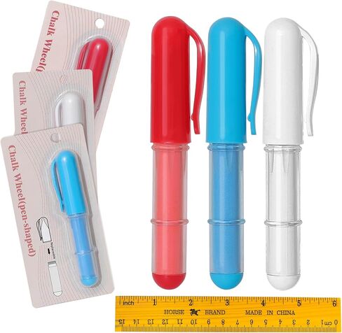 Fabric Chalk Markers for Sewing,Quilting,Crafting|Erasable Tailor Chalk|Work on Various Fabrics|Dosing Wheel Drawing Intricate Patterns Precise Lines-Per Pack(Red,Yellow,Blue,White and 1Ruler) in Saudi Arabia