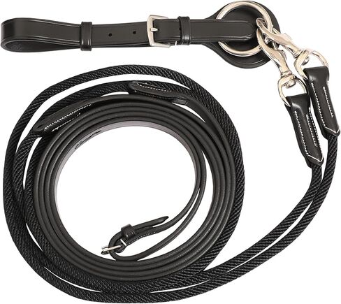 Exion Rope and Leather 6/8 Wide Draw Rein and 2m Long with Buckle Guard Handle and Quick Snap | Premium Equestrian Training Draw Rein for Horses in Kuwait