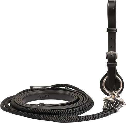 Exion Rope and Leather 6/8 Wide Draw Rein and 2m Long with Buckle Guard Handle and Quick Snap | Premium Equestrian Training Draw Rein for Horses in Kuwait