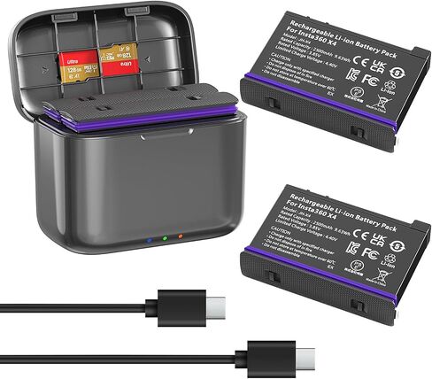 Fast Battery Charger Hub Compatible with Insta360 X4,Quick Portable 2 Channel Battery Charge Storage Station Can Store Misro SD Card in Saudi Arabia
