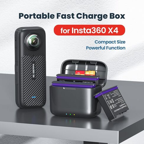Fast Battery Charger Hub Compatible with Insta360 X4,Quick Portable 2 Channel Battery Charge Storage Station Can Store Misro SD Card in Saudi Arabia