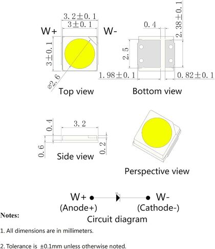 100Pcs SMD LED Diode Lights Chip,White High CRI Bright Lighting Bulb Lamps Electronics Components Light Emitting Diode (60mA,2.8-3.2V,5200K,CRI:90) in Kuwait