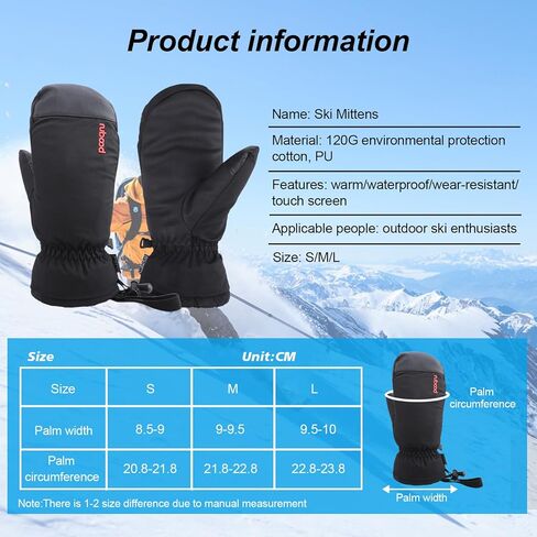 Ski Mittens, Winter Snowboard Mittens Gloves Waterproof Snow Gloves Leather Mittens for Outdoor Activitives Men Women in Kuwait