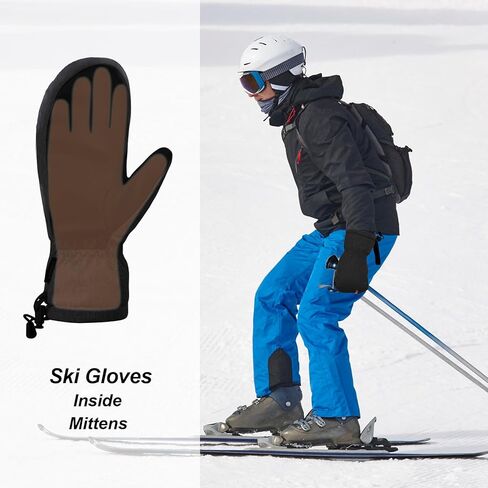 Ski Mittens, Winter Snowboard Mittens Gloves Waterproof Snow Gloves Leather Mittens for Outdoor Activitives Men Women in Kuwait
