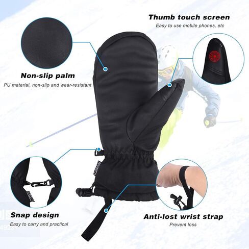 Ski Mittens, Winter Snowboard Mittens Gloves Waterproof Snow Gloves Leather Mittens for Outdoor Activitives Men Women in Kuwait