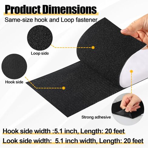 Hook and Loop Tape with Adhesive 5.1'' x 20 Feet, Self Adhesive Hook and Loop Strips Keep Sofa Cushions from Sliding, Keep Carpet in Place, Heavy Duty Non Slip Cushion Pads Sheets-Black in Kuwait